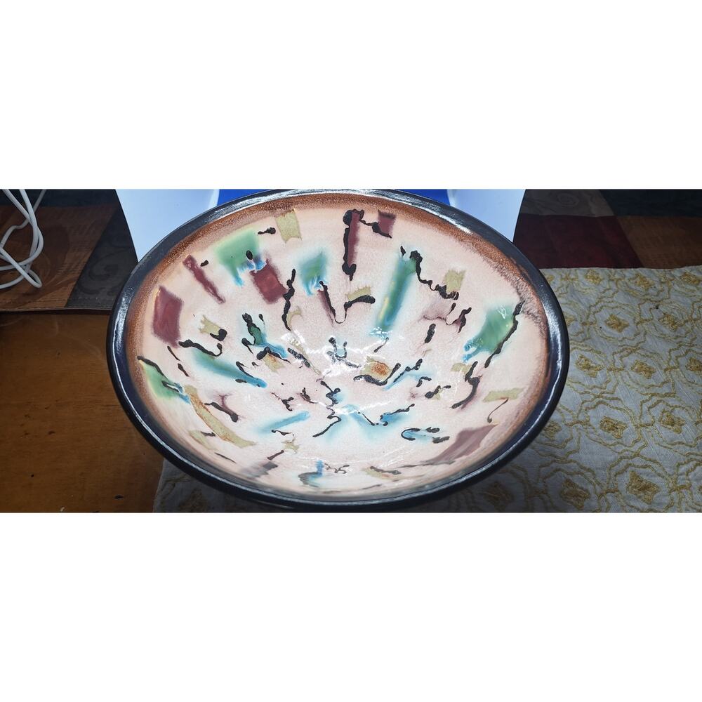 Linda Gromov Makai Ceramic Bowl Lake Havasu Art Pottery Signed Abstract